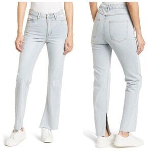 Avec Les Filles High Rise Straight Leg Slit Hem Jeans Size 31 NWT
